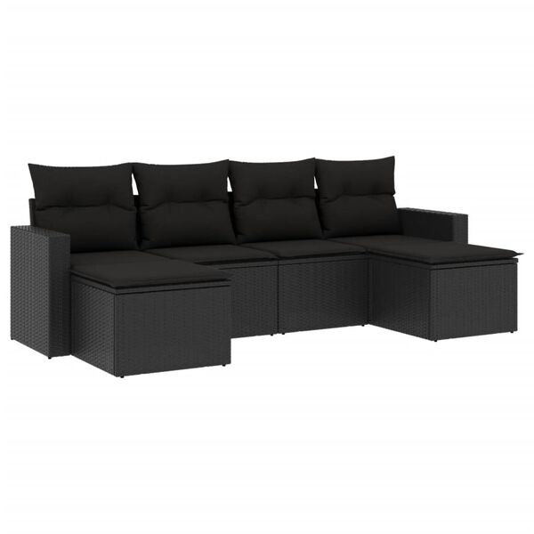 vidaXL 6 Piece Garden Sofa Set with Cushions Black Poly Rattan