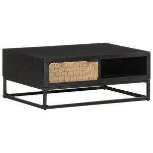 vidaXL Coffee Table | Black and Natural | Solid Mango Wood, Iron, Jute