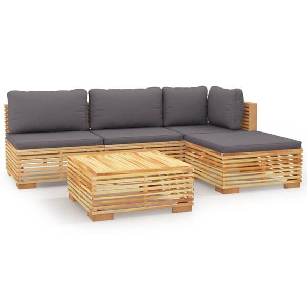 vidaXL 5 Piece Garden Lounge Set with Cushions Solid Wood Teak