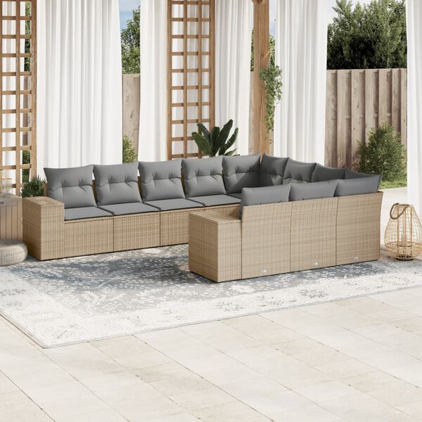 vidaXL 10 Piece Garden Sofa Set with Cushions Beige Poly Rattan
