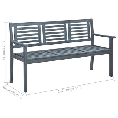 vidaXL 3-Seater Garden Bench 150 cm Grey Solid Eucalyptus Wood