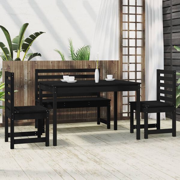 vidaXL 4 Piece Garden Dining Set Black Solid Wood Pine