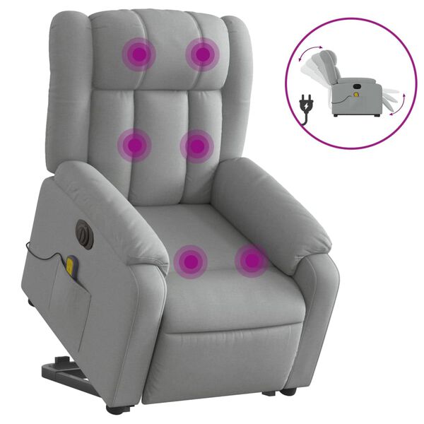 vidaXL Electric Stand up Massage Recliner Chair Light Grey Fabric