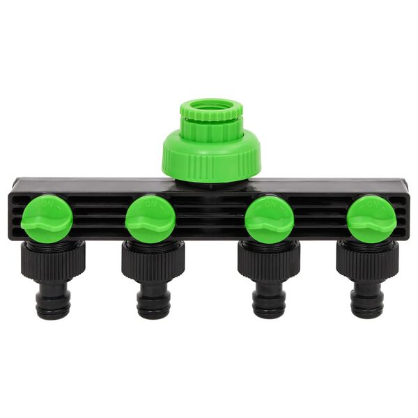 vidaXL 4-Way Tap Adaptor Green and Black 19.5x6x11 cm ABS & PP