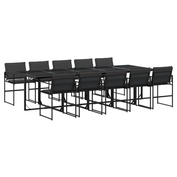 vidaXL 11 Piece Garden Dining Set with Cushions Black Textilene