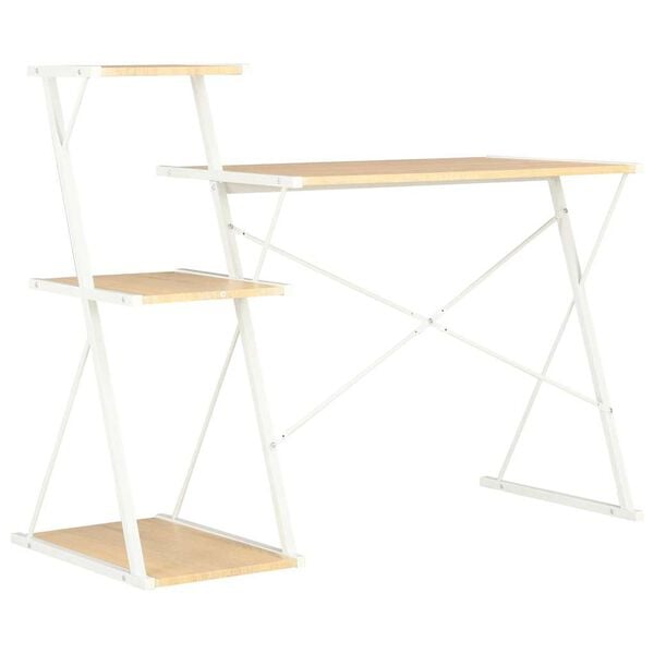 vidaXL Desk with Shelf White and Oak 116x50x93 cm