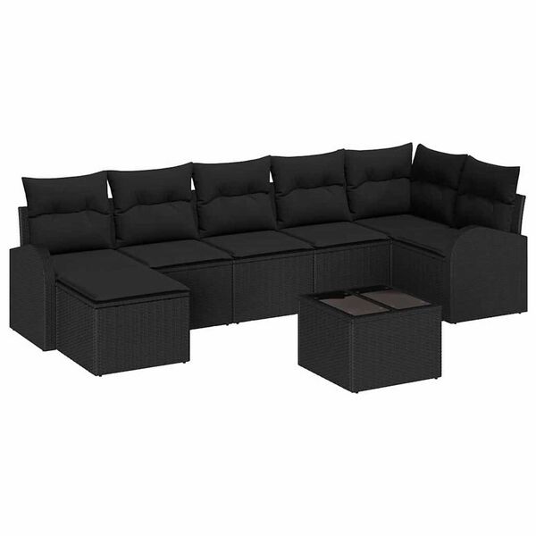 vidaXL Sofa Set with Cushion with Storage 8 pcs Black Poly Rattan