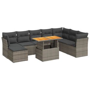 vidaXL 9 Piece Garden Sofa Set with Cushions Grey Poly Rattan