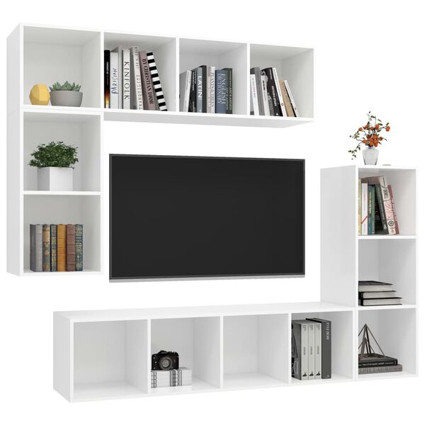 vidaXL 4 Piece TV Cabinet Set White Engineered Wood