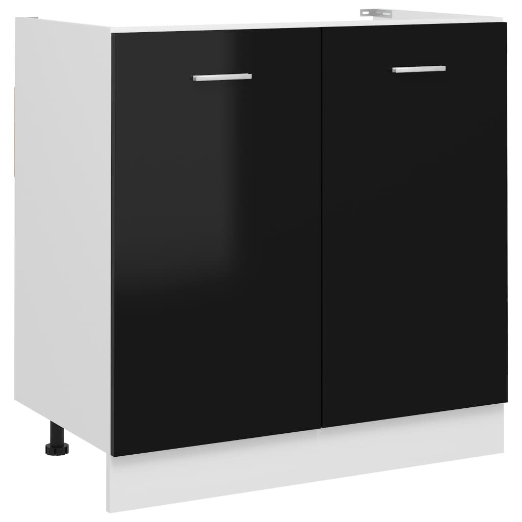 vidaXL 2x Kitchen Cabinets Home Kitchen Equipment Indoor Furniture Tool Storage Shelf Organiser Morden Cupboard High Gloss Black Chipboard 