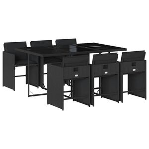 vidaXL 7 Piece Garden Dining Set with Cushions Black Poly Rattan
