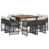 vidaXL 9 Piece Garden Dining Set with Cushions Black Poly Rattan