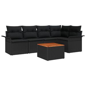 vidaXL Garden Sofa Set with Cushion 6 pcs Black Poly Rattan