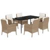 vidaXL 7 Piece Garden Dining Set with Cushions Beige Poly Rattan