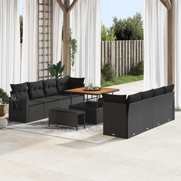 vidaXL Garden Sofa Set with Cushion 11 pcs Black Poly Rattan