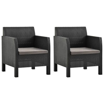 vidaXL Garden Chairs with Cushions 2 pcs PP Rattan Anthracite