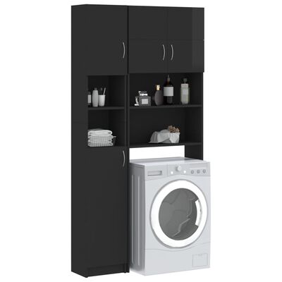 vidaXL Washing Machine Cabinet Set High Gloss Black Engineered Wood