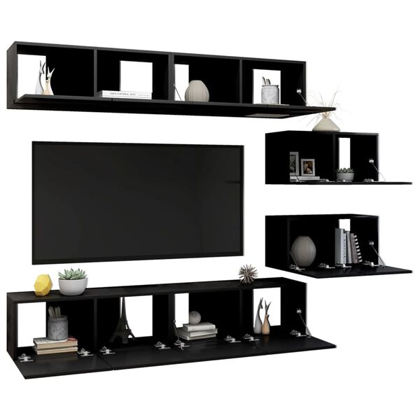 vidaXL 6 Piece TV Cabinet Set Black Engineered Wood