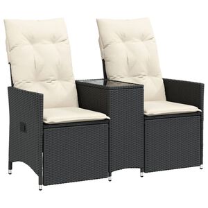 vidaXL Reclining Garden Sofa 2-Seater with Table Black Poly Rattan