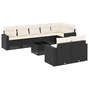 vidaXL 9 Piece Garden Sofa Set with Cushions Black Poly Rattan