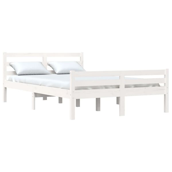 vidaXL Bed Frame without Mattress White Solid Wood 135x190 cm Double Double