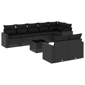 vidaXL 9 Piece Garden Sofa Set with Cushions Black Poly Rattan