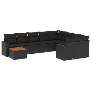 vidaXL 10 Piece Garden Sofa Set with Cushions Black Poly Rattan