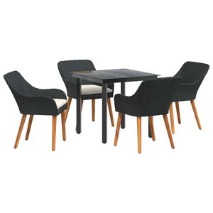 vidaXL Garden Dining Set with Cushion 5 pcs Black Poly Rattan