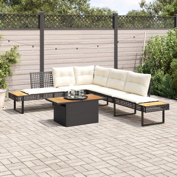 vidaXL 2 Piece Garden Sofa Set with Cushions Black Poly Rattan and Acacia