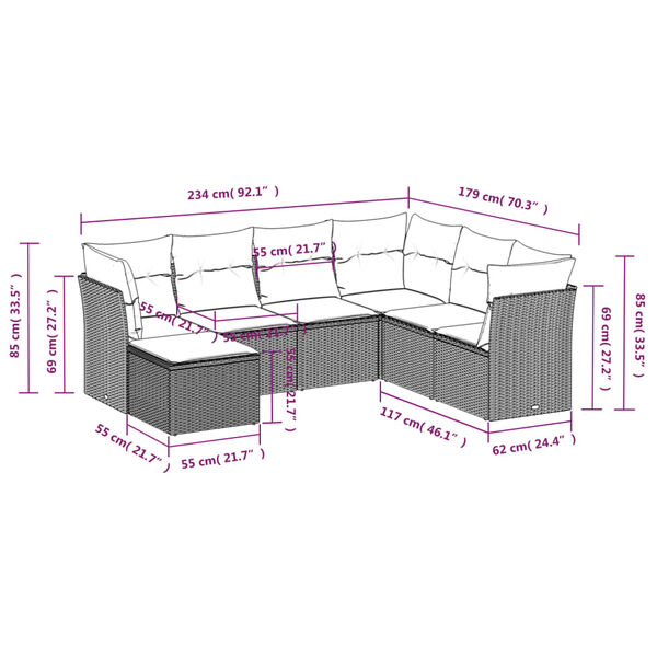 vidaXL 7 Piece Garden Sofa Set with Cushions Black Poly Rattan