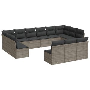 vidaXL 13 Piece Garden Sofa Set with Cushions Grey Poly Rattan