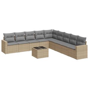 vidaXL 10 Piece Garden Sofa Set with Cushions Beige Poly Rattan