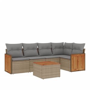 vidaXL 6 Piece Garden Sofa Set with Cushions Beige Poly Rattan