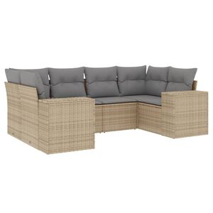 vidaXL 6 Piece Garden Sofa Set with Cushions Beige Poly Rattan