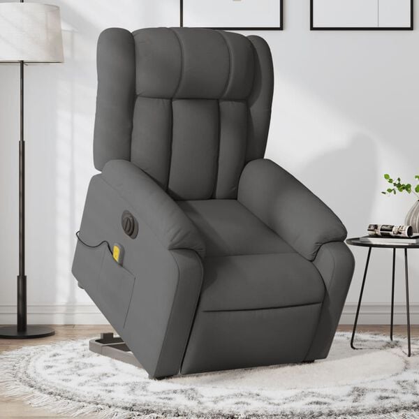 vidaXL Electric Stand up Massage Recliner Chair Dark Grey Fabric