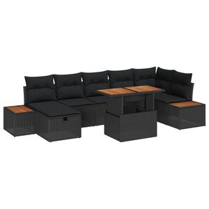 vidaXL Garden Sofa Set Height-Adjustable 8 pcs Black Poly Rattan