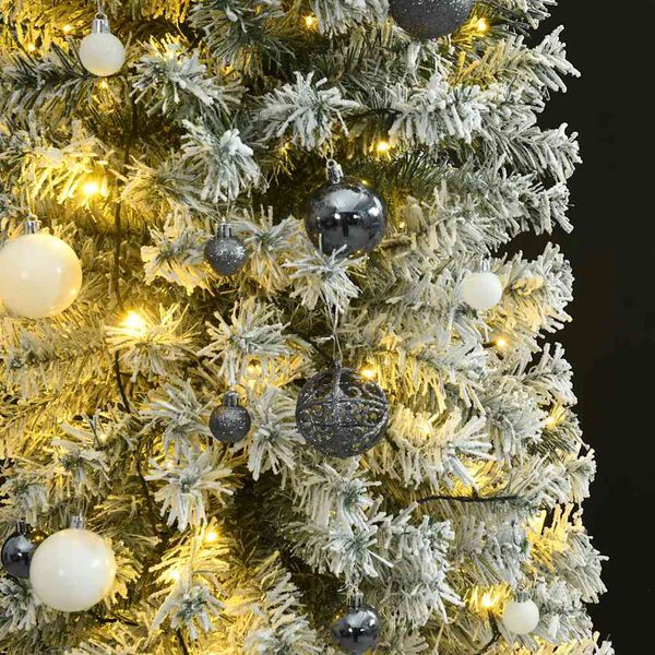 vidaXL Slim Christmas Tree 300 LEDs & Ball Set & Flocked Snow 300 cm
