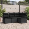 vidaXL Garden Sofa Set with Cushion 4 pcs Black Poly Rattan