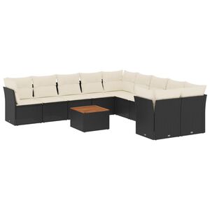 vidaXL 11 Piece Garden Sofa Set with Cushions Black Poly Rattan