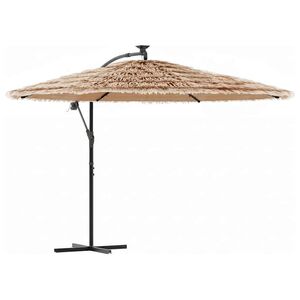vidaXL Garden Parasol with LEDs and Steel Pole Brown 246x246x230 cm