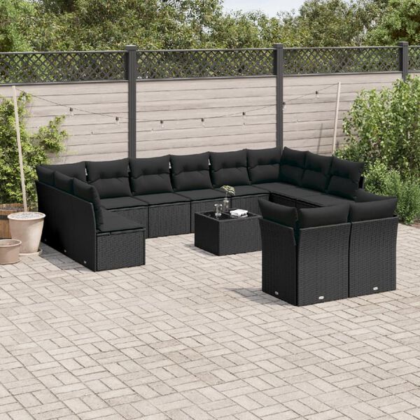 vidaXL 13 Piece Garden Sofa Set with Cushions Black Poly Rattan