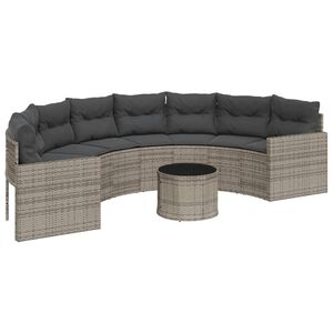 vidaXL Garden Sofa with Table and Cushions Half-Round Grey Poly Rattan