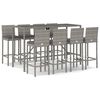 vidaXL 9 Piece Garden Bar Set with Cushions Grey Poly Rattan