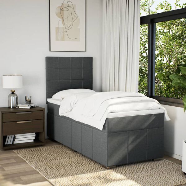 vidaXL Box Spring Bed with Mattress Dark Grey King Single Fabric