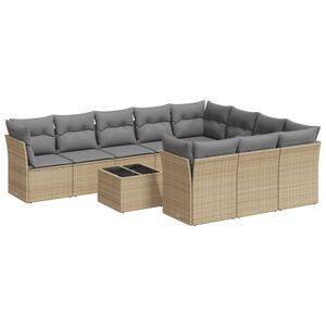 vidaXL 11 Piece Garden Sofa Set with Cushions Beige Poly Rattan