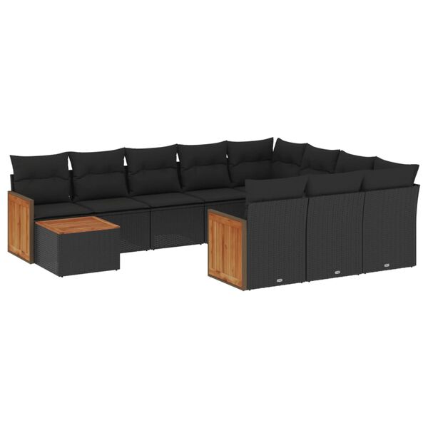vidaXL 11 Piece Garden Sofa Set with Cushions Black Poly Rattan