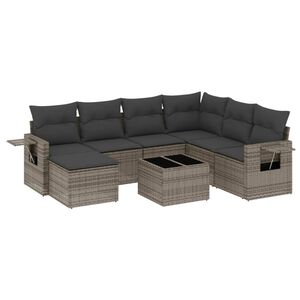 vidaXL 8 Piece Garden Sofa Set with Cushions Grey Poly Rattan