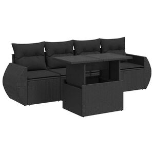 vidaXL 5 Piece Garden Sofa Set with Cushions Black Poly Rattan
