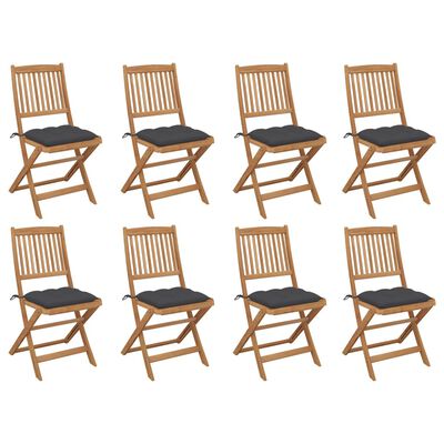 vidaXL Folding Outdoor Chairs with Cushions 8 pcs Solid Wood Acacia
