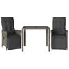 vidaXL 3 Piece Garden Bistro Set with Cushions Grey Poly Rattan
